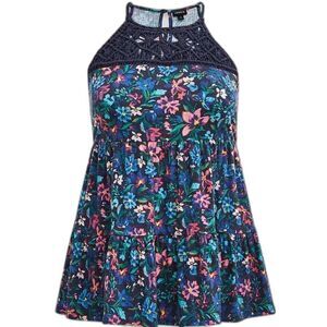 Torrid Blue Textured Jersey Crochet High Neck Tiered Top 1X